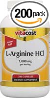 Vitacost L-Arginine HCl -- 1.8 grams per serving - 200 Capsules
