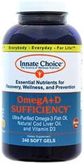 Omega 3 Fish Oil Capsules OmegA+D By Innate Choice Lemon 240 Capsules Pharmaceutical Grade Fish Oil 3rd Party Tested Organically Filtered and Triple Purified Natural Cod Liver Oil Vitamin D3