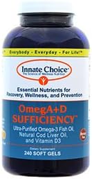 Omega 3 Fish Oil Capsules OmegA+D By Innate Choice Lemon 240 Capsules Pharmaceutical Grade Fish Oil 3rd Party Tested Organically Filtered and Triple Purified Natural Cod Liver Oil Vitamin D3
