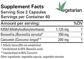 MSM Plus | 120 Vegetarian Capsules | MSM 1125mg Boswellia 350mg Curcumin 200mg
