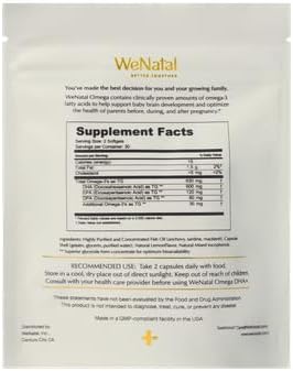 WeNatal Omega DHA+ Fish Oil Supplement with 600mg DHA EPA DPA – Brain Fertility and Pregnancy Support – Third-Party Tested Mercury-Free No Aftertaste – 60 Softgels