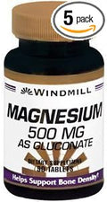 Special Pack of 5 WINDMILL MAGNESIUM GLUCONATE 500MG 90 Tablets