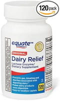 Equate Dairy Relief Lactase Enzyme Caplets Original Digestive Enzyme Dietary Supplement 9000 FCC Units 120 Count Sticker