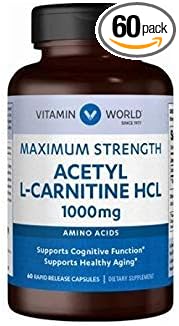 Vitamin World Acetyl L-Carnitine 1000 mg.Amino Acids 60 Capsules