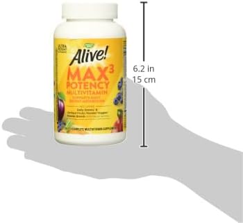 Nature's Way Alive! Max3 Potency Daily Multivitamin Methylated B12 and Folate Ultra Potency B-Vitamins to Support Energy Metabolism* 180 Tablets (Pack of 2)