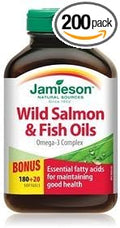 Jamieson Wild Salmon &amp Fish Oils Omega-3 Complex 1000mg 200 softgels Bonus by Jamieson