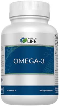 Well of Life Omega-3 Fish Oil – 60 Softgels | High EPA &amp DHA for Heart and Brain Health | Non-GMO Premium Fish Oil Supplement | Made in USA GMP Certified