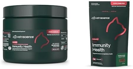 VetriScience Lysine Cat Bundle: Ultimate Strength Immunity Health Powder (60 Count) &amp Vetri Lysine Plus Chews (120 Count) - Respiratory &amp Immune Support for Cats &amp Kittens