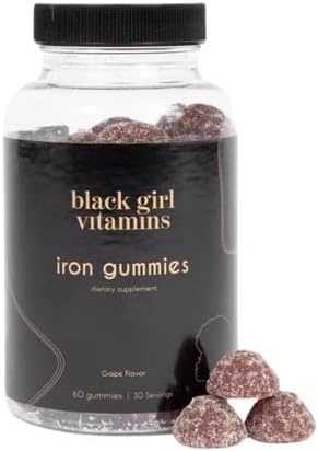 Black Girl Vitamins - Iron Gummies (20 mg) Supports Iron Deficiency &amp Anemia Gluten-Free Gelatin Free Made in The USA (Grape 60 Count) 30 Day Supply