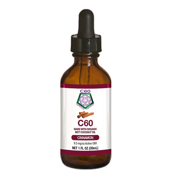 C60 Purple Power Cinnamon Flavored C60 MCT Coconut Oil - Travel Size - Organic Cold-Pressed Coconut Oil - 99.99% Pure C60 Carbon Fullerenes - Boost Energy &amp Mental Focus (1oz)