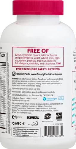 SmartyPants Women's Multivitamin Gummies: Omega 3 Fish Oil (EPA/DHA) Methylfolate CoQ10 Vitamin D3 C Vitamin B12 B6 A K &amp Zinc Inositol Gluten Free (30 Day Supply) 180 Count (Pack of 2