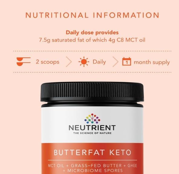 Neutrient Keto MCT Oil Powder | with Coconut Sourced MCT Oil &amp Ghee with Grass Fed Butter | Delicious Morning Keto Coffee Creamer for Ketosis Support | Fuel for Body &amp Brain