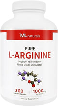ML Naturals L-Arginine 1000mg (Per Serving) – 360 Vegetable Capsules – Non-GMO – Supports Nitric Oxide Production &amp Cardiovascular Health