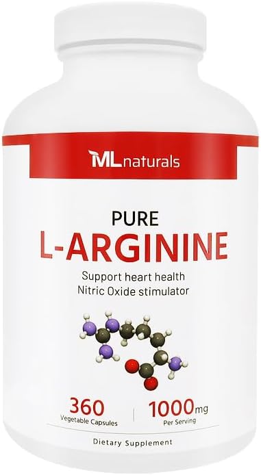 ML Naturals L-Arginine 1000mg (Per Serving) – 360 Vegetable Capsules – Non-GMO – Supports Nitric Oxide Production &amp Cardiovascular Health