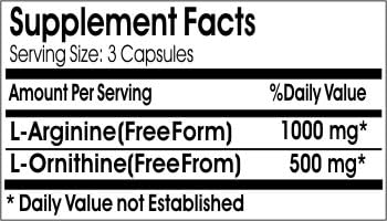 L-Arginine 1000mg and L-Ornithine 500mg ~ 200 Capsules - No Additives ~ Naturetition Supplements