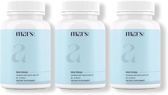 Mars Sea Moss Caps Surge Natural (60N) | Packed with 84 Essential Minerals | Powered with Black Seed Oil Surgemax &amp Vitamin D3 | Overall Well-Being - Pack of 3