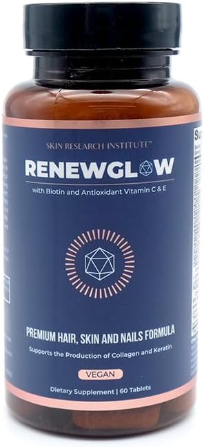 Skin Research Institute Renewglow Biotin Supplement - Vegan Friendly - Healthy Skin Nail and Hair 3 Pack