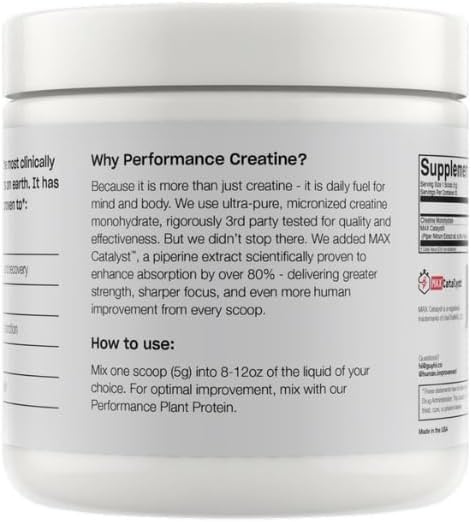 Human Performance Creatine Powder | Micronized Creatine Monohydrate for Strength Energy &amp Focus | Supports Muscle Power &amp Endurance | 30 Servings