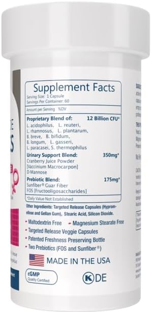 Woman's Clinical Grade Probiotics * 12 Billion CFUs/Serving * 10 Strains * Built-in Prebiotic * 60 Daily Capsules - 2 Month Supply * All Natural 100% Made in USA