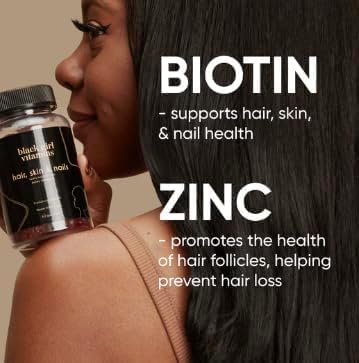 Black Girl Vitamins - Hair Skin and Nails Gummies with Biotin (6000 mcg) Zinc Gelatin Free Vitamin A and Vitamin E - Gluten-Free. Made in The USA (Passion Fruit 60 Count) 30 Day Supply