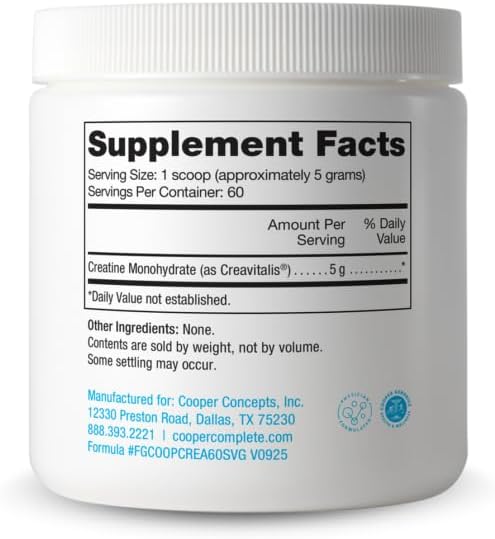 Cooper Complete Creatine Monohydrate Micronized Powder – 5g per Scoop 60 Servings Muscle &amp Brain Energy Support