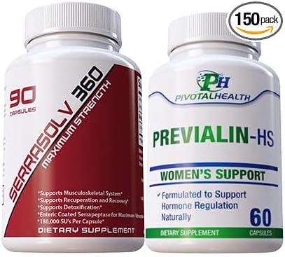 Serrraolv 360: Extra Strength Fibriod Package - Dissolve Fibroids Quickly (Serrasolv 360 90 Cap &amp Previalin 60 Cap) Also Helps with Bloating Discomfort and Balancing Hormones
