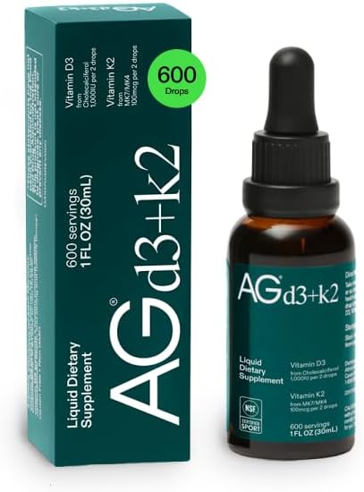 AG1 Vitamin D3 K2 Drops 1000IU of Vitamin D3 and 100mcg of K2 per Serving Supports Bone Density and Calcium Absorption (Athletic Greens)