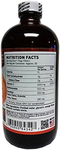 Raw Garden Natural Liquid Vitamin C with Rose HipAmlaCamu Camu Acerola 1 Pack 16 OZ Glass Bottle