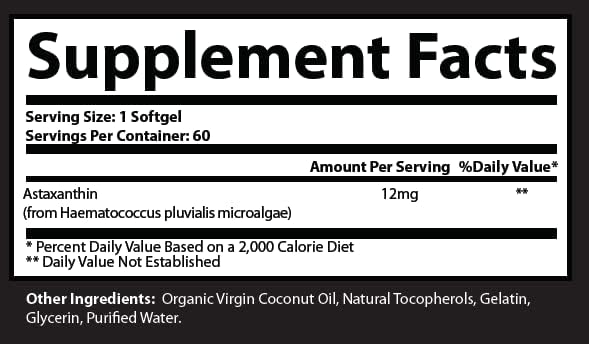 Research Labs Triple Strength Natural Astaxanthin 12mg Softgels + Extra Bottle Organic Coconut Oil for Enhanced Absorption Powerful Antioxidant Supports Eye Joint &amp Heart Health 120 Total Softgels