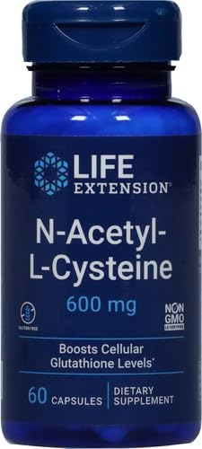 Life Extension N-Acetyl-L-Cysteine (NAC)ImmuneRespiratoryLiver HealthNAC 600 mgPotent antioxidant SupportFree-radicalsEasy to Absorb60 Capsules(Pack of 2)