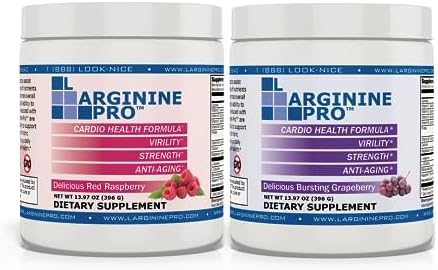 L-ARGININE PRO 2-Pack Grape and Raspberry Jars (60 Servings) That are Great Tasting! | Blood Flow | Pre-Workout Drink | with Vitamins C B6 B12 K &amp More