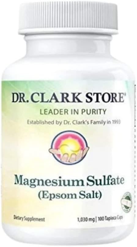 Dr. Clark Store Magnesium Sulfate (Epsom Salt) Capsules for Occasional Constipation Relief and Muscle Support 1030 mg 100 Pure Vegetarian Tapioca Capsules