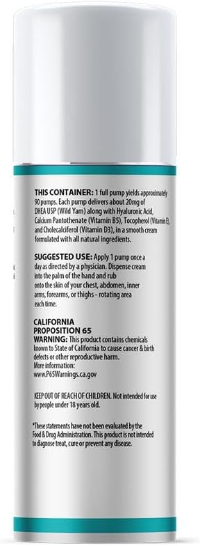 AnuMed International Anu-DHEA - All Natural Bioidentical DHEA 20mg Cream (Dehydroepiandrosterone) with Hyaluronic Acid Vitamin B6 Essential Oils and Herbs. 3.4oz