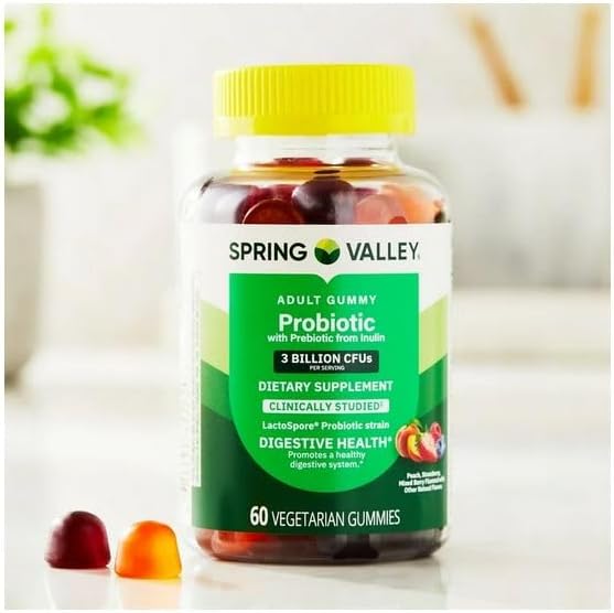 H4U Spring Valley Probiotic with Prebiotic from Inulin Vegetarian Gummies for Digestive Health Assorted Flavors 3 Billion CFU (60 Count - Gummies)
