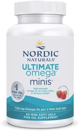 Nordic Naturals Ultimate Omega Minis Strawberry Flavor - 60 Minis Soft Gels - 1120 mg Omega-3 - High-Potency Fish Oil Supplement - EPA &amp DHA - Promotes Brain &amp Heart Health - 30 Servings