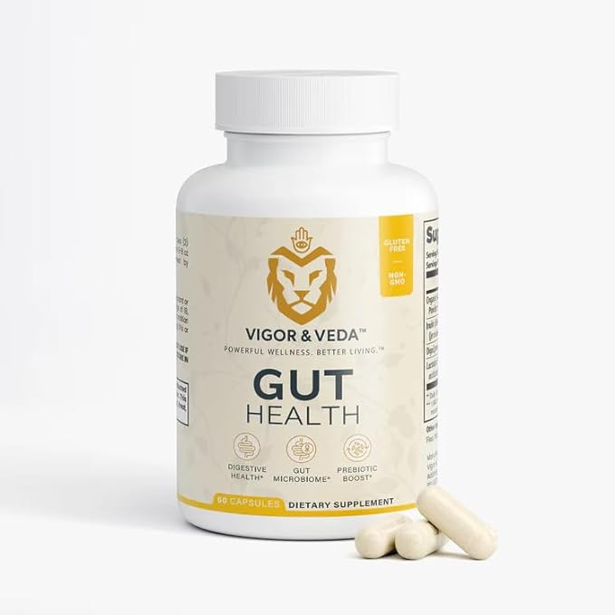 Vigor &amp Veda™ Gut Health – Advanced Probiotic &amp Prebiotic Formula for Digestive Balance Bloating Relief &amp Immune Support – 60 Capsules