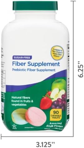 Daily Fiber Supplement Chewable Tablets – 90 Count Sugar-Free Fiber Chews for Women and Men High Fiber Content Assorted Fruit Flavors Chewable Tablets for Adults. (Pack of 3)