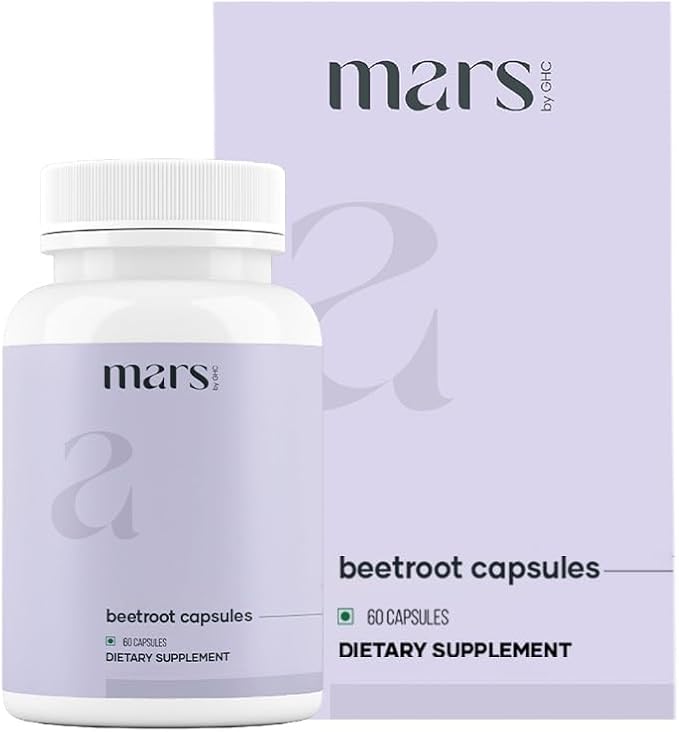 Mars Beetroot Capsules with L-Arginine Garlic Pomegranate &amp Blueberry Nitric Oxide Booster Supplement 60 Capsules