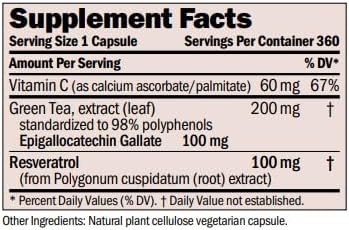 ANDREW LESSMAN Resveratrol-100 EGCG 100mg - 360 Capsules - Two Naturally Occurring Anti-oxidants Without Alcohol or Caffeine.