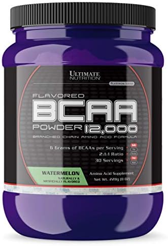 Ultimate Nutrition Flavored BCAA Powder - Caffeine Free with 3g Leucine 1.5g Valine 1.5g Isoleucine - Post Workout Amino Acid Supplement Watermelon 30 Servings