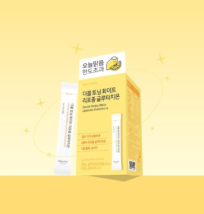 HEALTHY PLACE Double Toning White Liposome Glutathione Korean Beauty Supplement – Liposomal L-Glutathione Vitamin C 500 mg Vitamin E Biotin &amp Fish Collagen 500 mg Lime-Lemon Flavor – 30 Packet