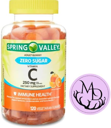 Spring Valley Zero Sugar Vitamin C Gummies Dietary Supplement 250 mg 120 Count + Dri Store Sticker.