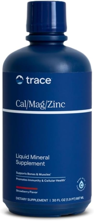 Trace Minerals Cal/Mag/Zinc - Liquid Mineral Supplement for Natural Body Health - Bone Muscle &amp Cellular Health - Supports Immunity &amp Energy - Gluten-Free - 30Fl Oz (32 Servings) - Natural St