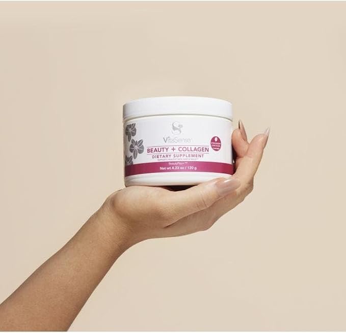 SeneGence VitaSense Beauty + Collagen Supplement Powder 4.23 Oz Supports Skin Hair and Nail Health with 2.5g Type 1 Marine Collagen Low-Calorie Strawberry Lemonade Flavor