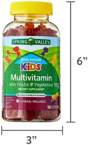 Spring Valley Zero Sugar Kids Multi Gummy 180 Count + Daily Supplement Tracker Sticker