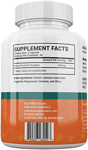 KRK SUPPLEMENTS 2 Bottles Beta Sitosterol 800mg Per Serving 180 Total Capsules Prostate Support