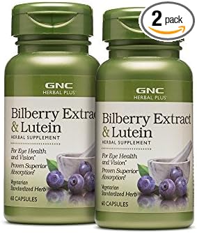 GNC Herbal Plus Bilberry Extract and Lutein Supplement Vegetarian Supports Eye and Vision Health 60 Servings