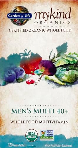 Garden of Life Organics Whole Food Multivitamin - Men 40+ 120 Tablets Vegan Mens Multi for Health &amp Well-Being Certified Organic Whole Food Vitamins &amp Minerals for Men Over 40 Mens Vitamin(Pa