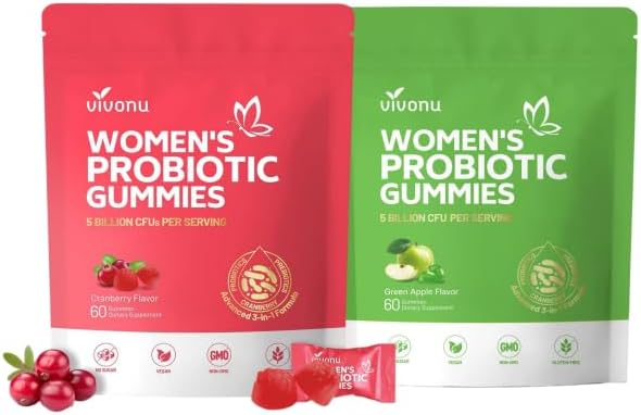 VivoNu Viginal Probiotics for Women Women Probiotic Gummies Feminine Balance Gummies Prebiotic Gummy Probiotics for Woman Vaginigal Health Yeast Ph Balance(60 Cranberry + 60 Green Apple)