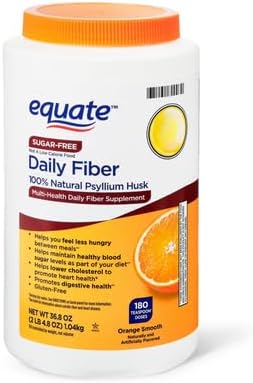 Equate Sugar-Free Psyllium Husk Fiber Powder 100% Natural Daily Fiber Supplement Orange Flavor 36.8 oz (180 Teaspoon Doses) Sticker